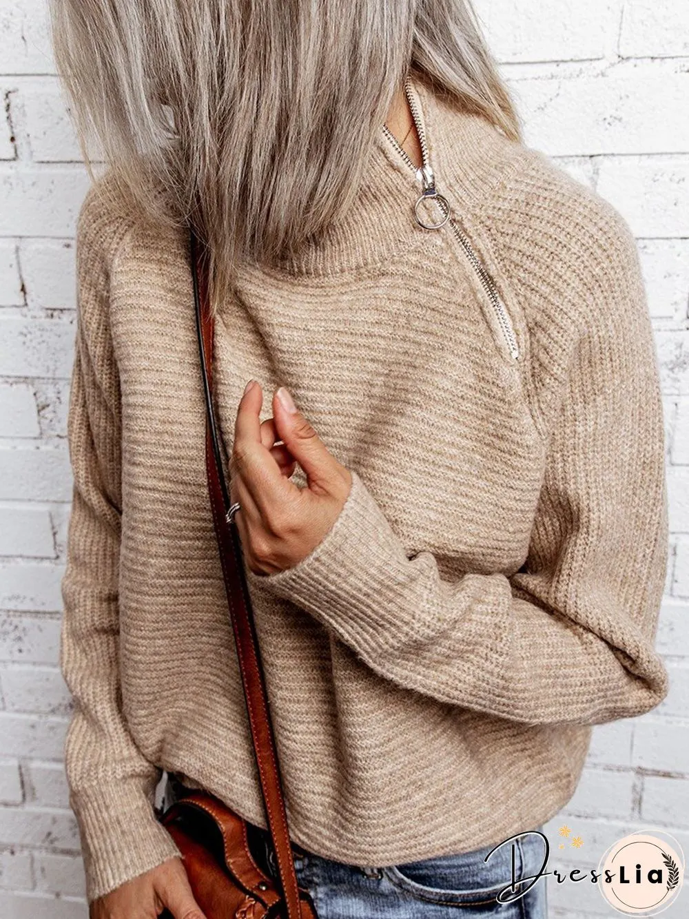 Casual Autumn Solid Wool/Knitting Zipper Mid-weight Sports Casual Long sleeve Sweater for Women