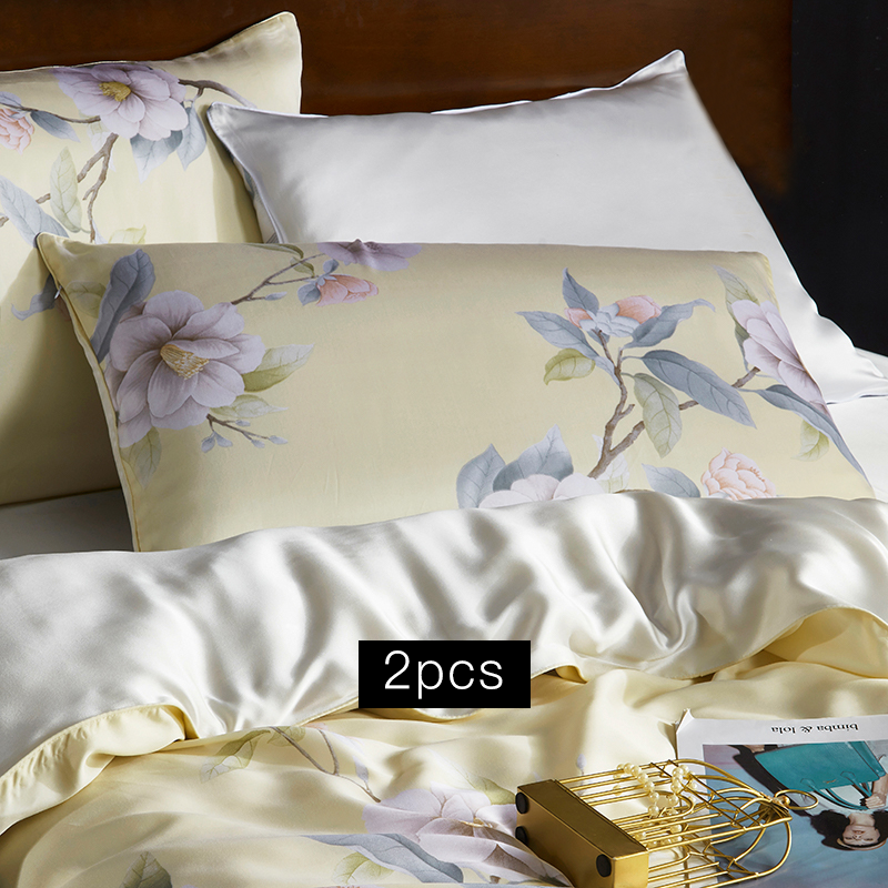 19 Momme Gardenia Cream Pattern Printed Single Side Mulberry Silk Pillowcase | Pillowcases 2pcs-Real Silk Life