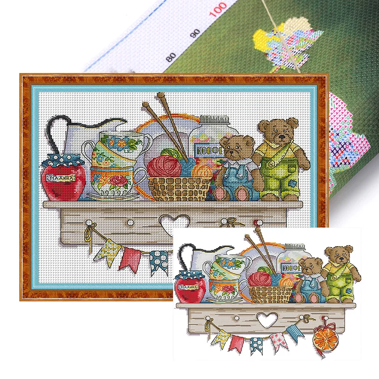 Joy Sunday-Bear Shelf 41*33cm(Canvas) 14CT Stamped cross stitch gbfke