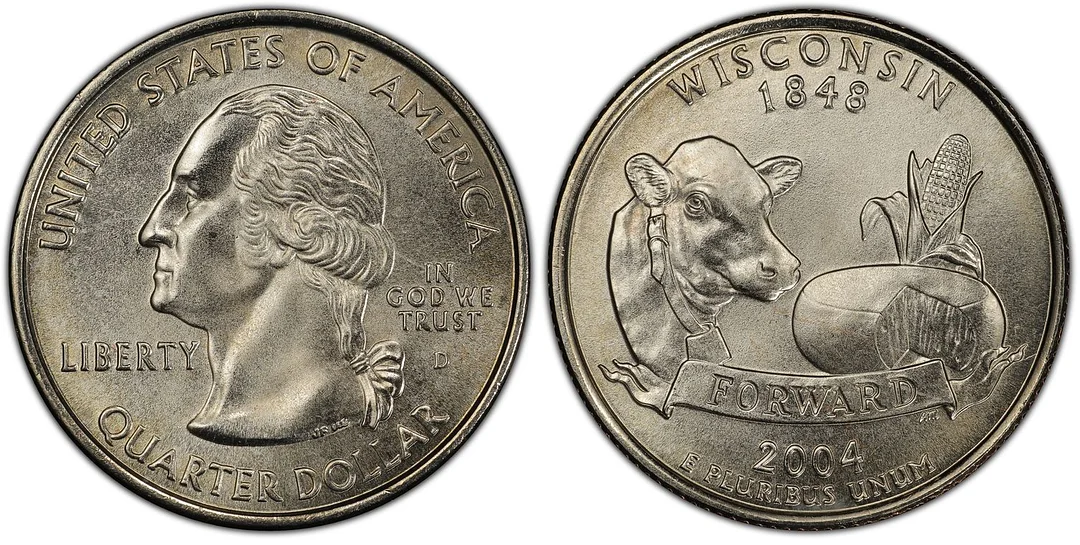 2004-D 25C Wisconsin Quarter Extra Leaf High