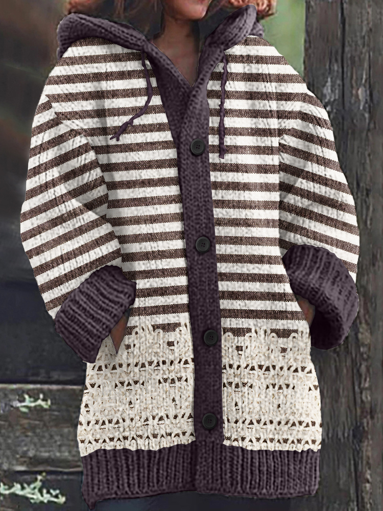 Comstylish Vintage Striped Lace Embroidered Knitted Graphic Women's