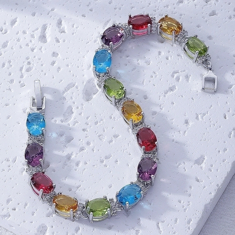 Copper Rhodium Plated Lady Minimalist Inlay Geometric Zircon Bracelets