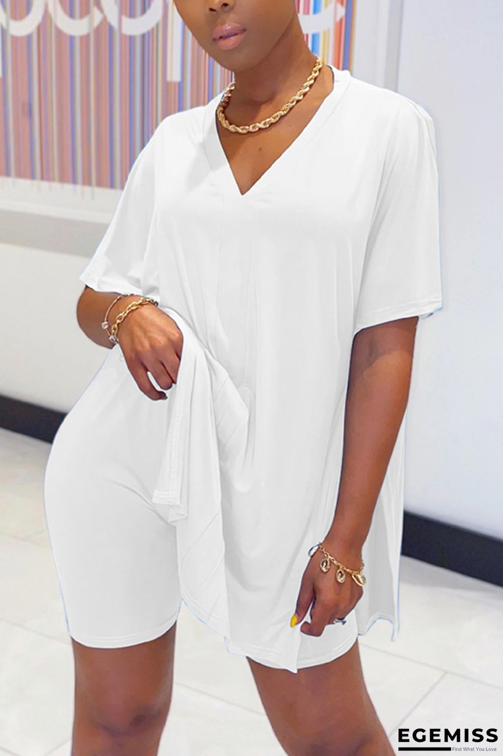 White Casual Loose Short Sleeve Top Shorts Set | EGEMISS