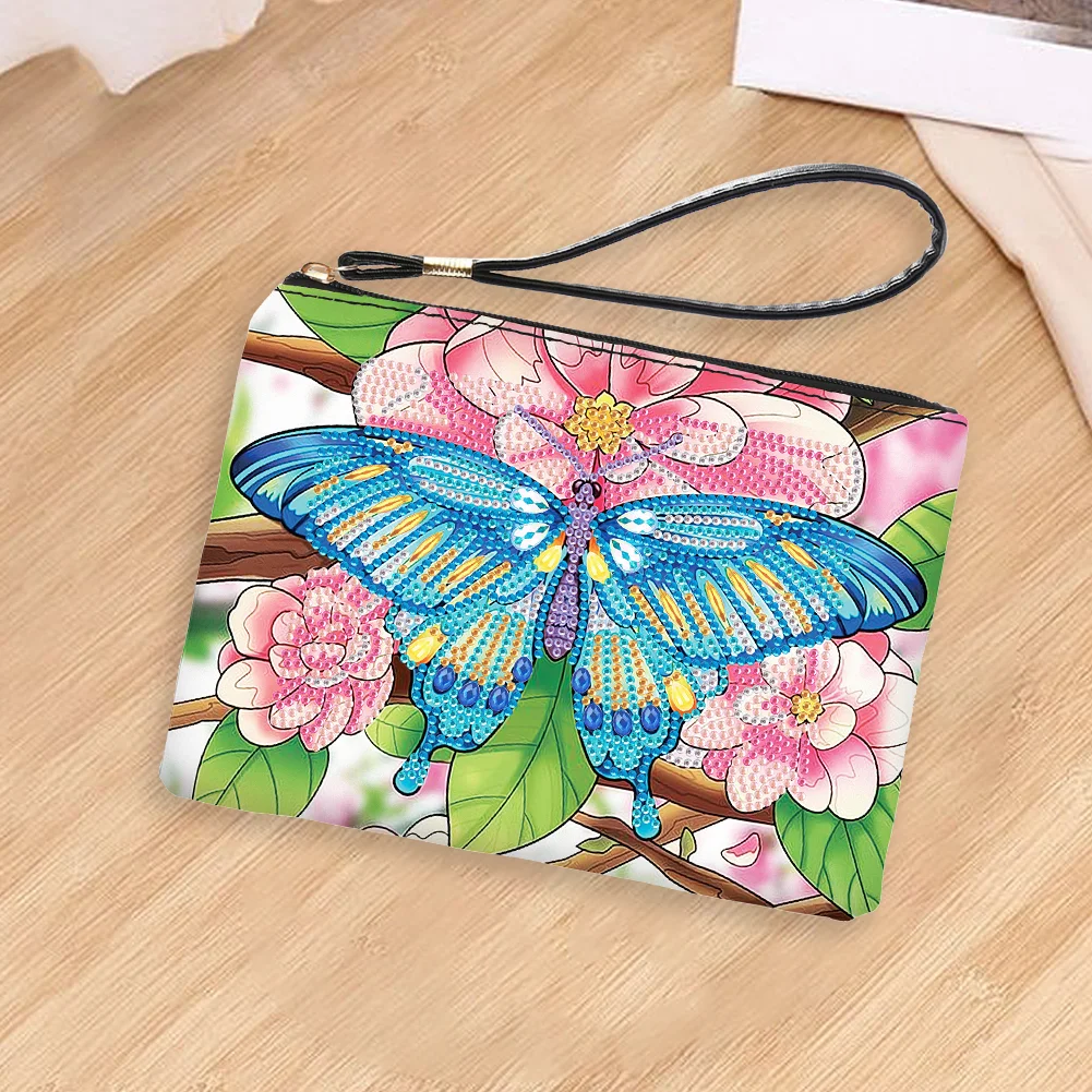 DIY Butterfly PU Partial Special Shaped Diamond Painting Wallet Makeup Bag