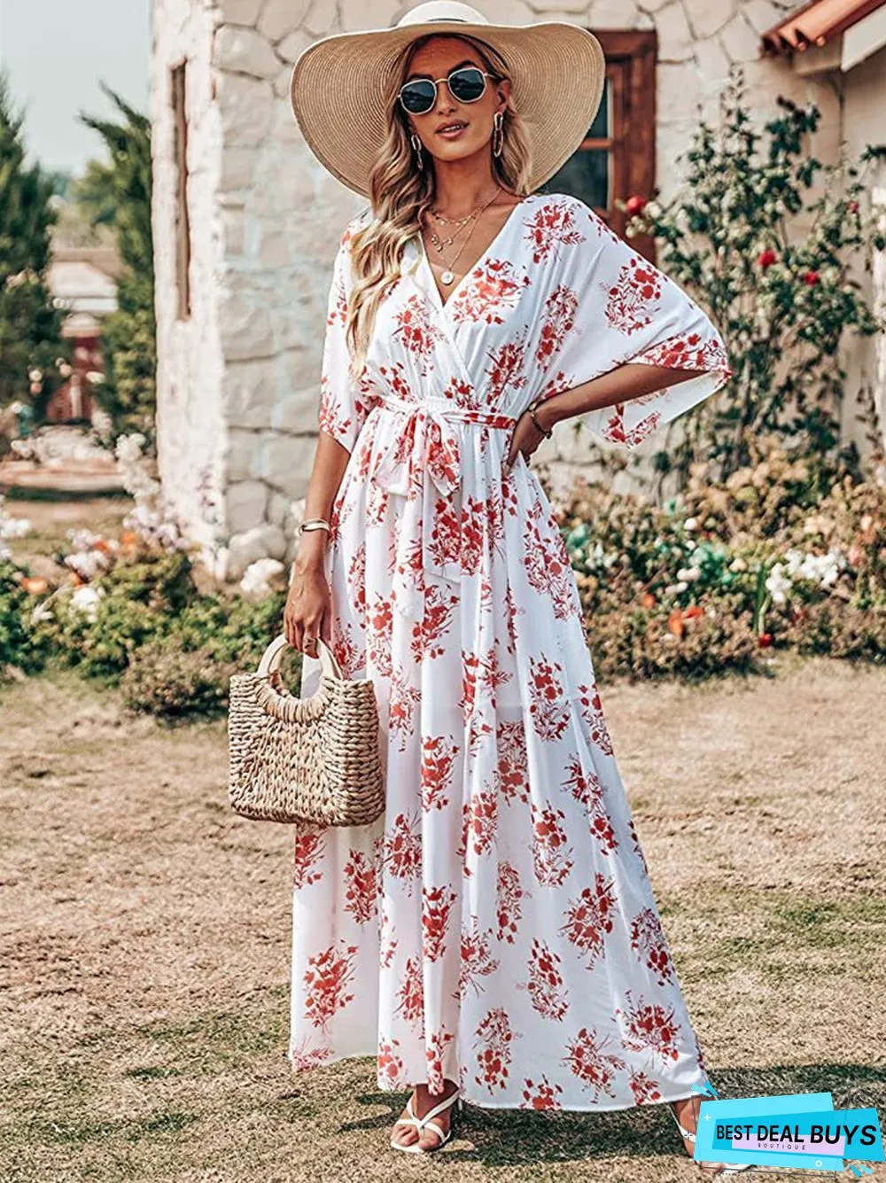 Explosions In Summer V-Neck Hot Print Long Dress Women