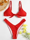 ZAFUL 2019 New Arrival Ribbed Knotted Swim Bra with Thong Bottoms Swimsuit Bathing Suit Sexy Bikini Set Beachwear Biquini