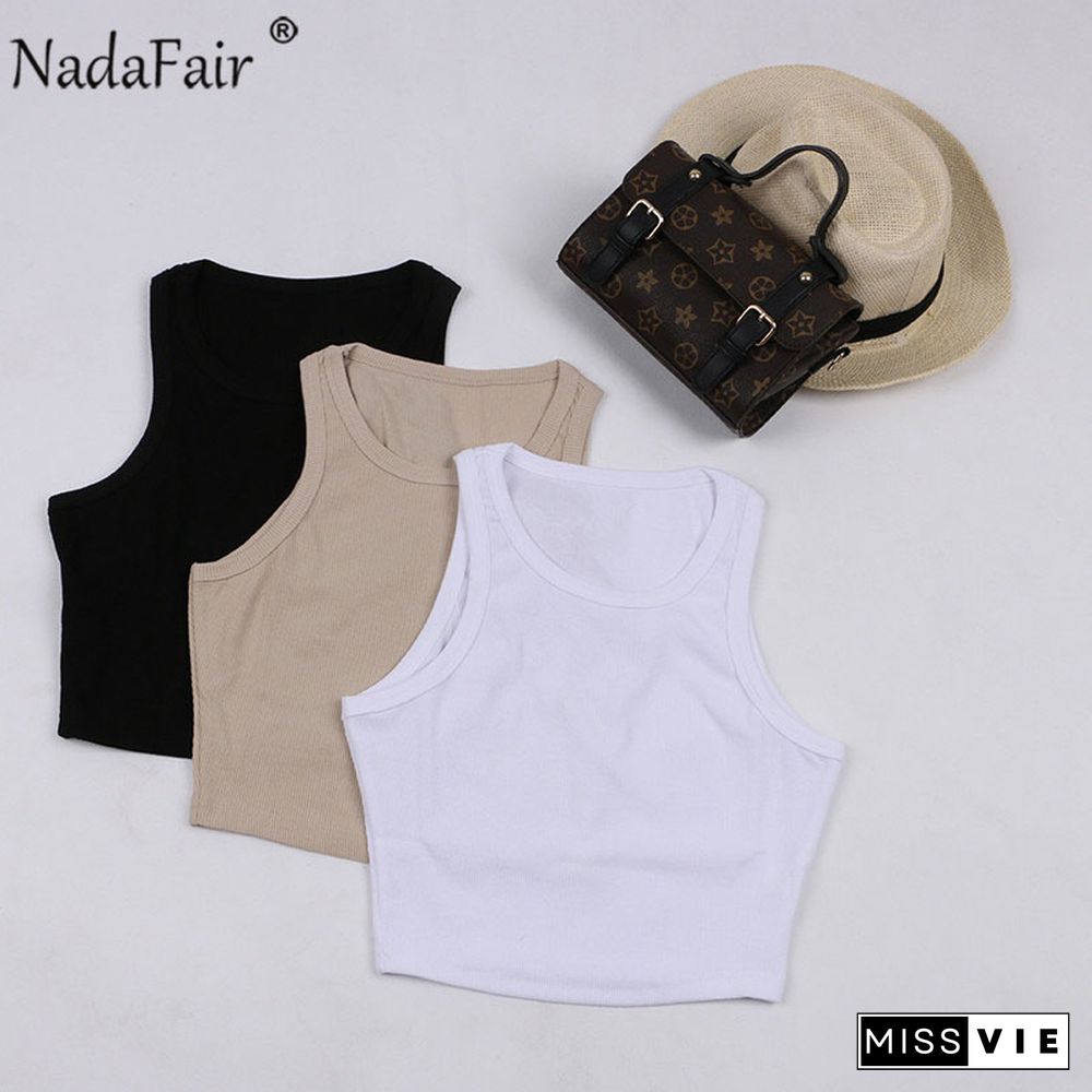 Nadafair Casual Sport Tank Tops Women Stretchy Summer Ribber Solid Vest Y2K Shirts Female Off Shoulder Sexy Crop Tops