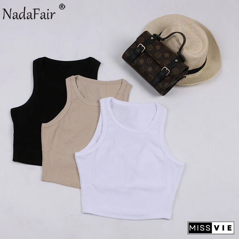 Nadafair Casual Sport Tank Tops Women Stretchy Summer Ribber Solid Vest Y2K Shirts Female Off Shoulder Sexy Crop Tops