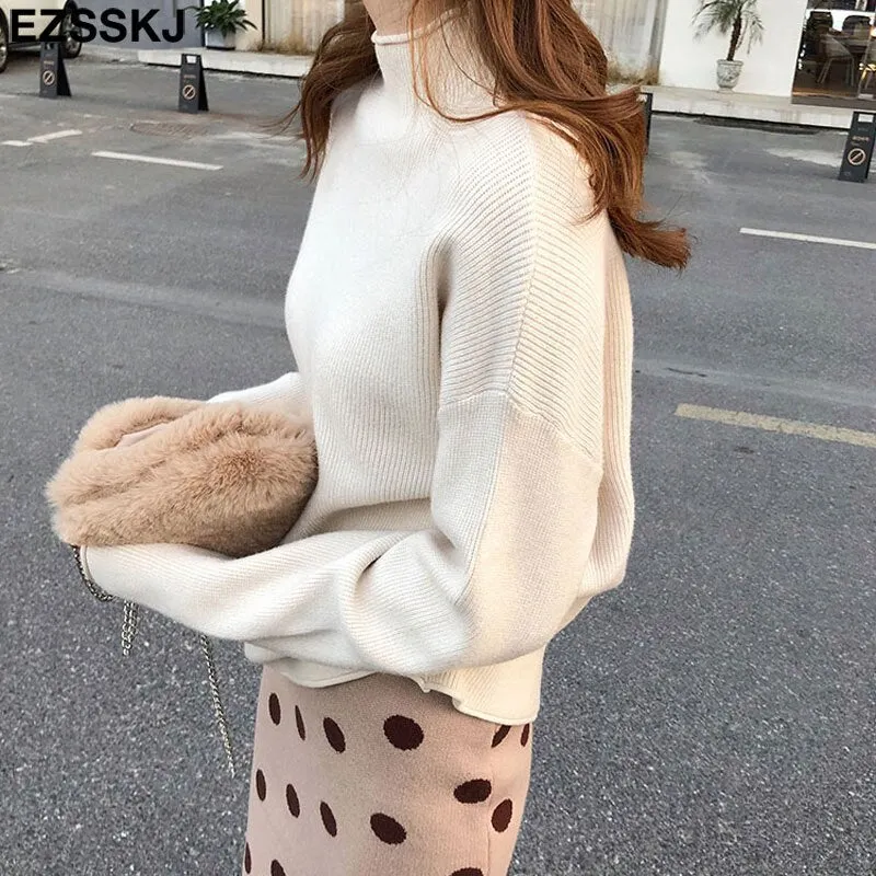 oversize Sweater Women Pullover Casual Turtleneck Long Sleeve chic loose 2021 Knit Sweater Female Jumpers soft top