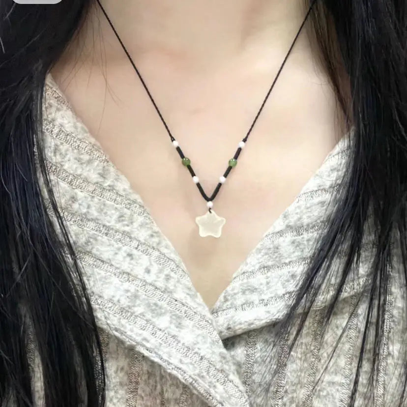 Vintage rope woven five pointed star pendant necklace for couples' party y2k jewelry