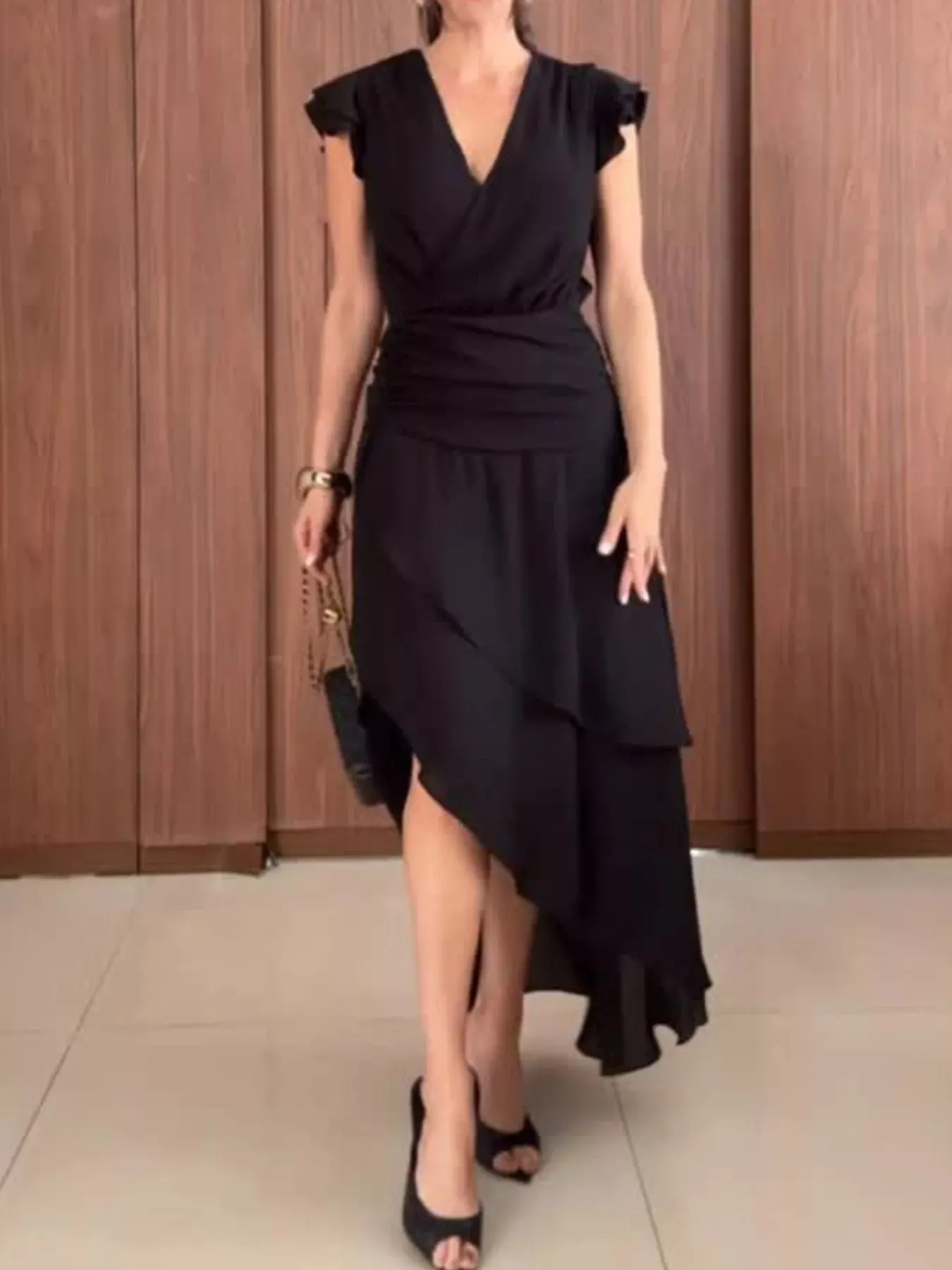 Asymmetrical Ruffled Hem Dress mysite idetrend