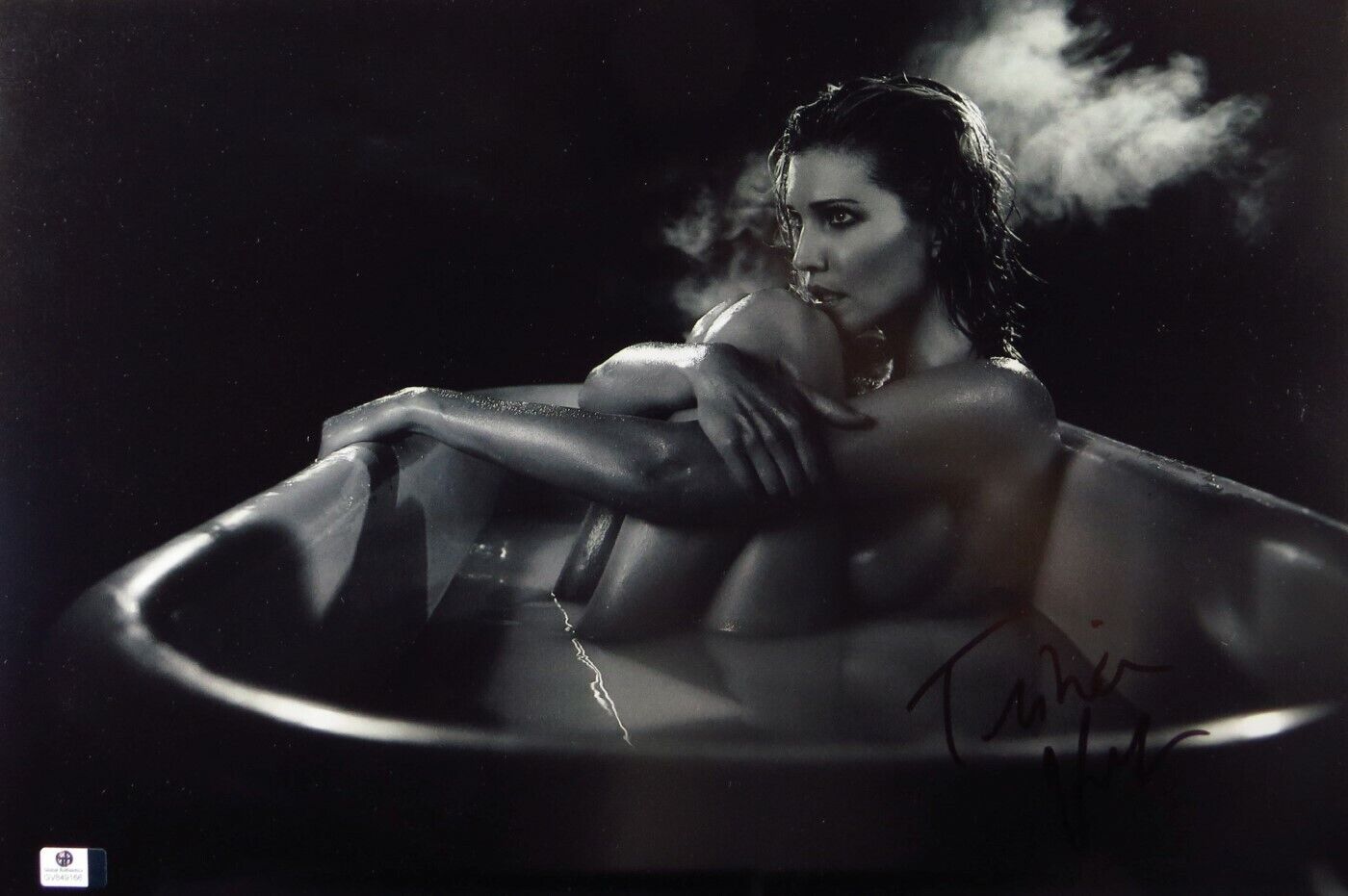 Tricia Helfer Signed Autographed 12X18 Photo Poster painting Sexy Gorgeous in Tub JSA T59326