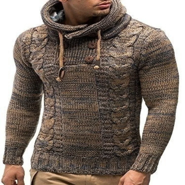 Mongw Mongw And Winter New Hot Style Man Slim High Collar Hooded Head Large Size Knit Sweater Man