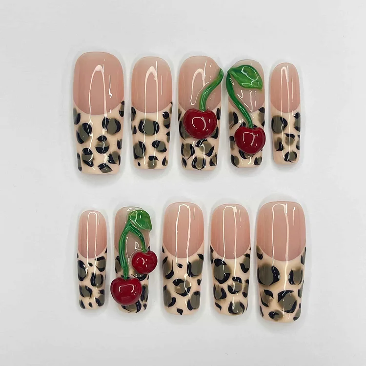 Cherry Leopard Press On Nails