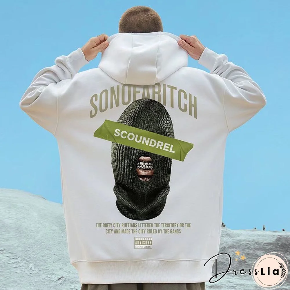 Hip Hop Streetwear Diamond Masked Print Hoodie