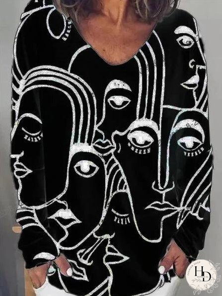 Abstract Print Long Sleeve T-shirt for Women