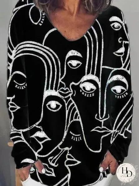 Abstract Print Long Sleeve T-shirt for Women