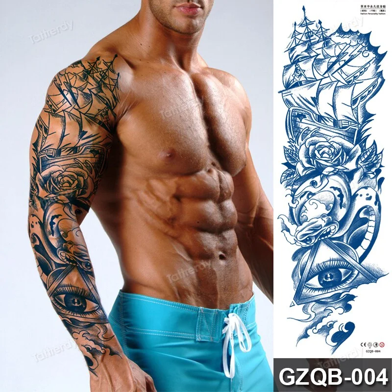large temporary tattoos full arm sleeve tattoo men totem tribal dragon desgins long lasting tattoo waterproof safe juice ink