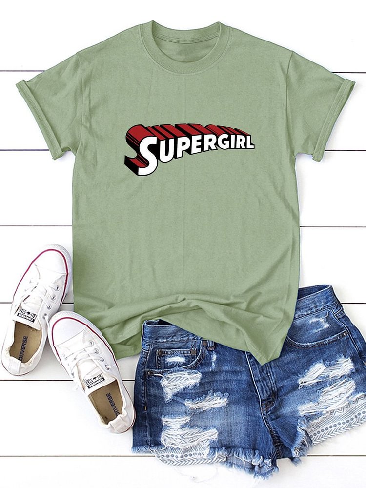 Bestdealfriday Supergirl Three Dimensional Letter Graphics Tee