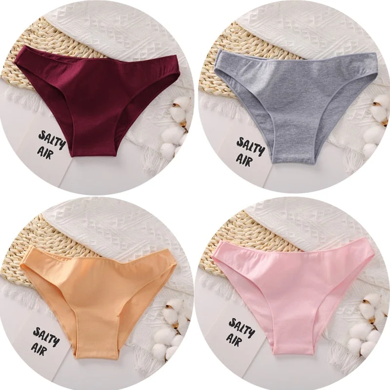 4PCS/Set Women Cotton Panties Sexy Low Waist Female Underpants Solid Elasticity Comfortable Underwear Women Panty Lingerie M-XXL