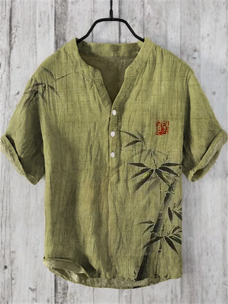 Simple Bamboo Japanese Art Linen Blend Shirt