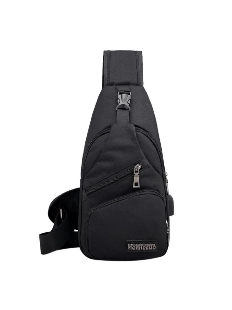 Oxford Cloth Chest Bag Men Zipper Casual Crossbody Phone Belt Pouch (Black)