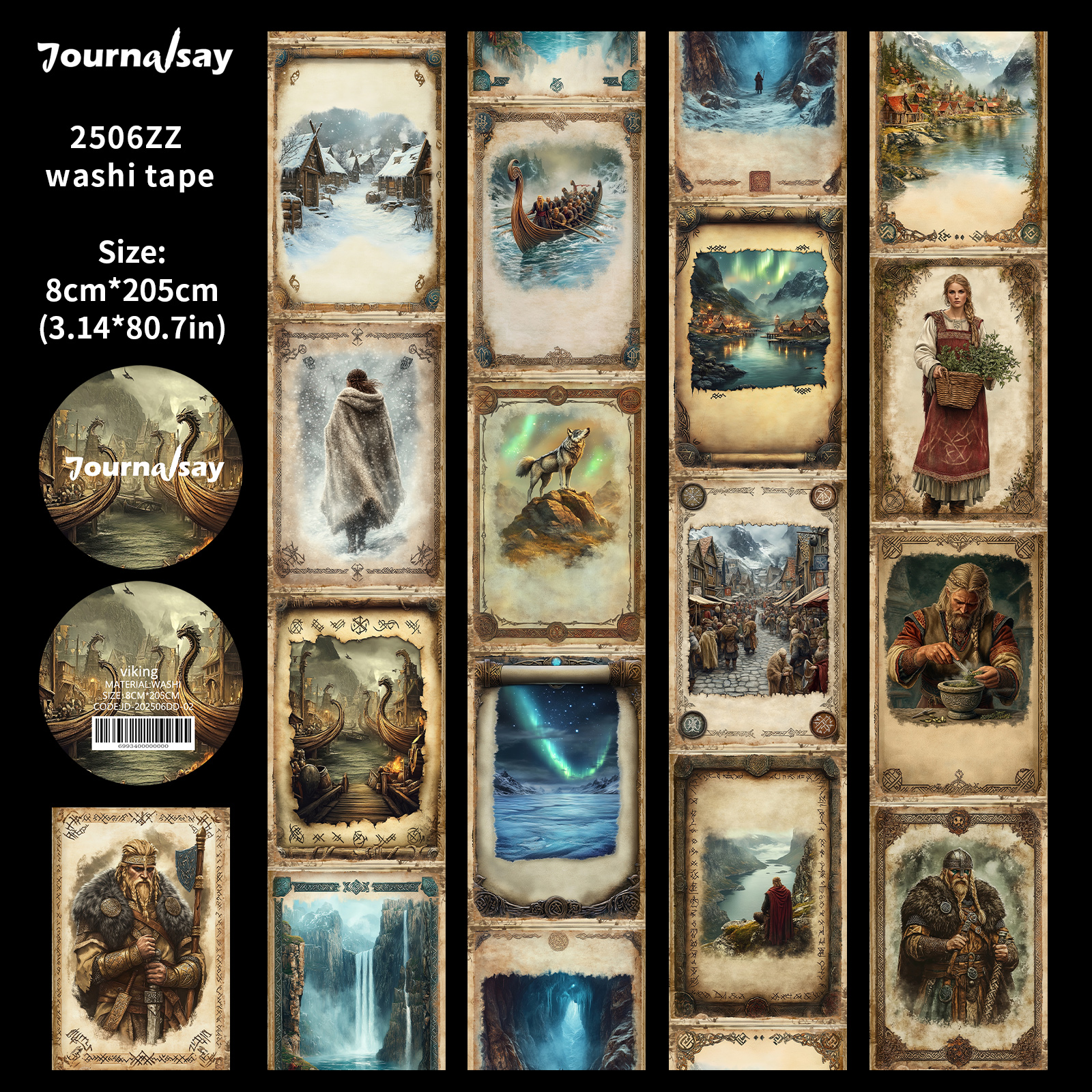 Washi Tape - 80mm*200cm Vintage Viking Character Snow Landscape 