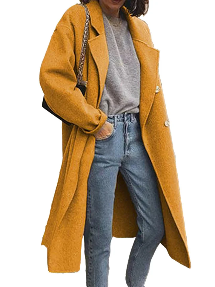 Solid Color Women's Double-breasted Tweed Fashion Temperament Coat Autumn and Winter New Coat Women's Clothing-Mixcun