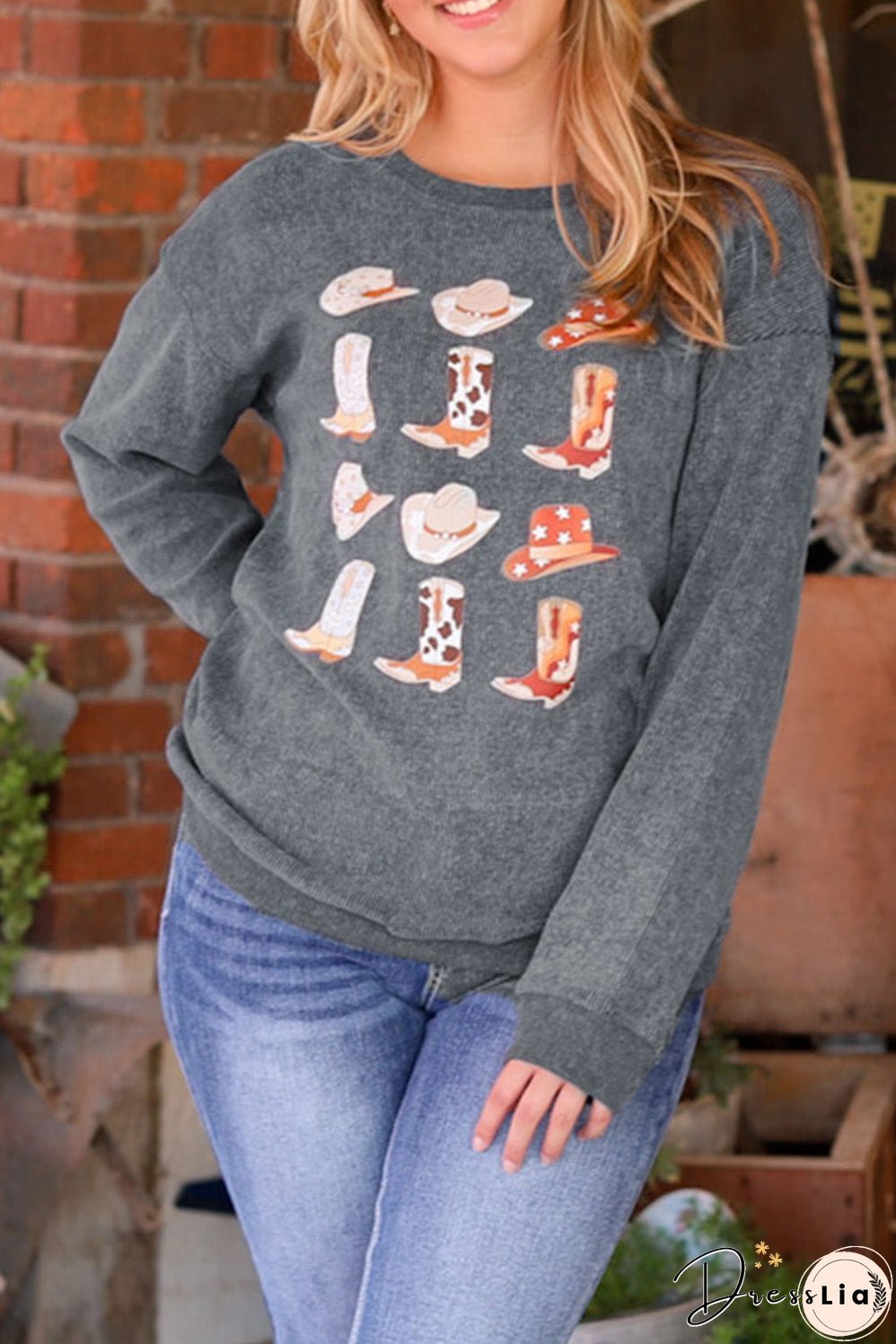 Boots Cowboyhat Graphic Corded Sweatshirt