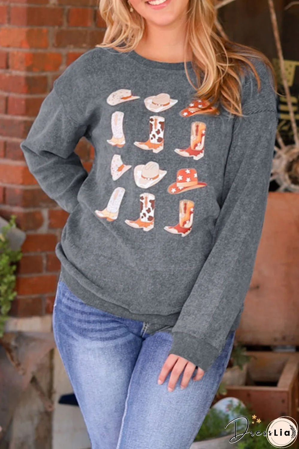 Boots Cowboyhat Graphic Corded Sweatshirt