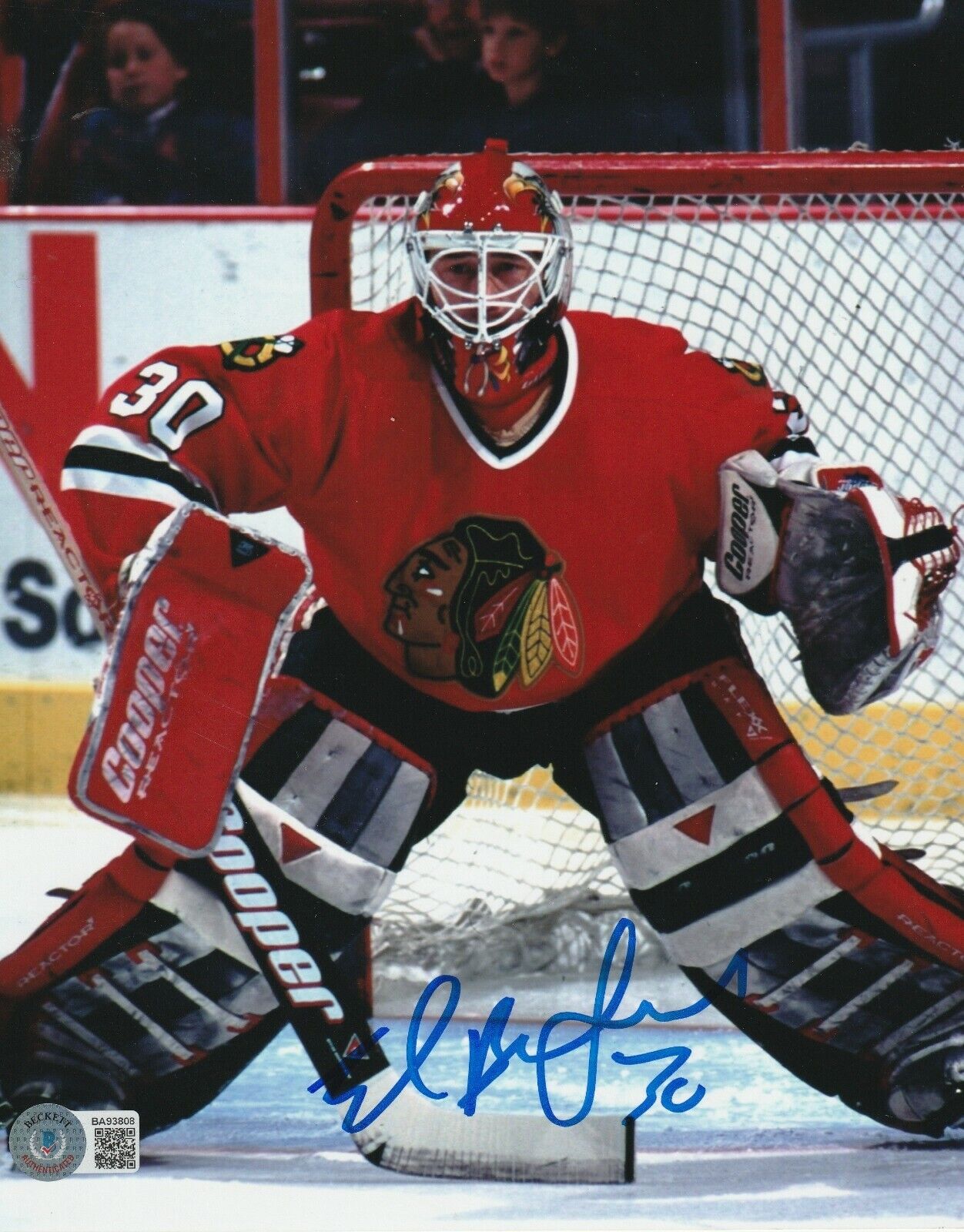 ED BELFOUR Signed Chicago BLACKHAWKS 8x10 Photo Poster painting w/ Beckett COA (BAS)