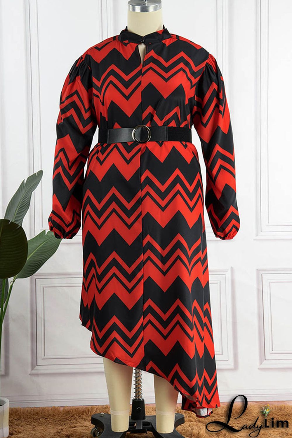 Yellow Casual Print Patchwork With Belt O Neck Irregular Dress Plus Size Dresses