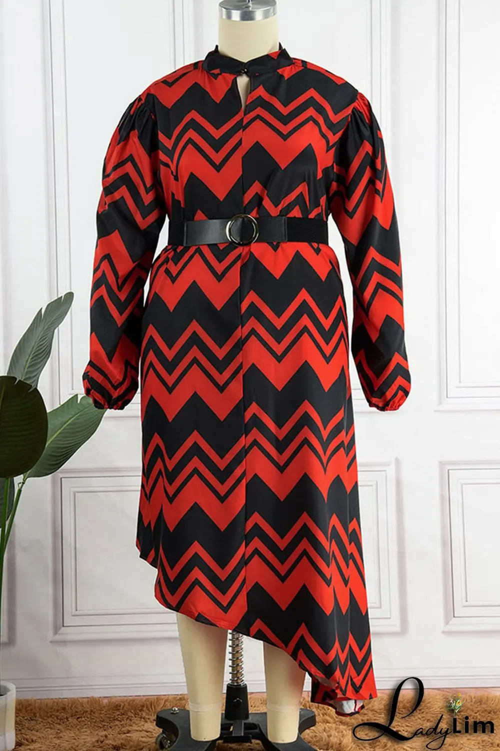 Yellow Casual Print Patchwork With Belt O Neck Irregular Dress Plus Size Dresses