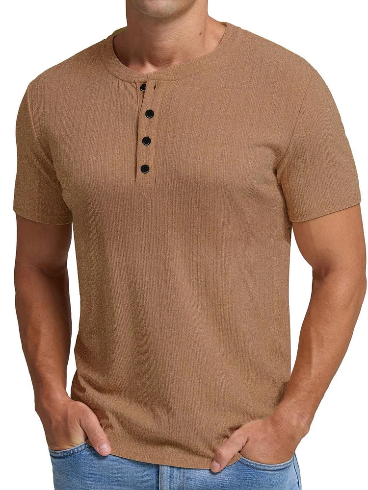 Men's Casual Slim Short Sleeve Henley Shirt