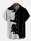 Abstract Art Fashion Black And White Mosaic Cats Print Short Sleeve Shirt