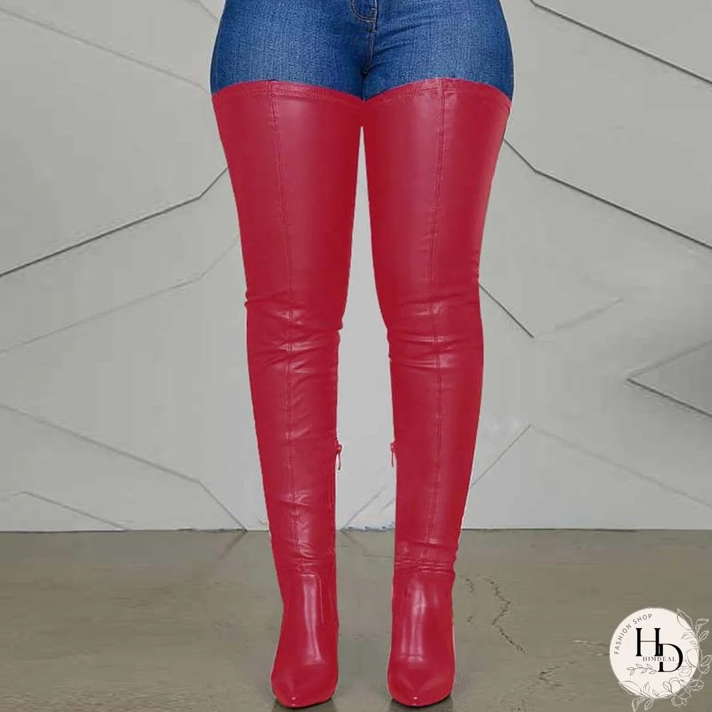 Black Fashion Solid Color Pointed Stiletto High Boots