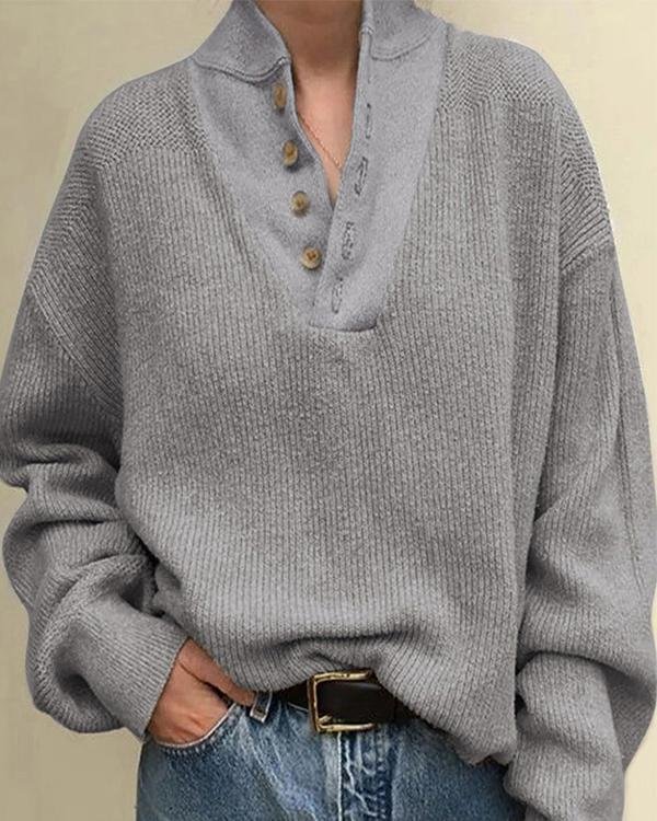 Plus Size Plain Buttoned Long Sleeve Casual Tops Blouses
