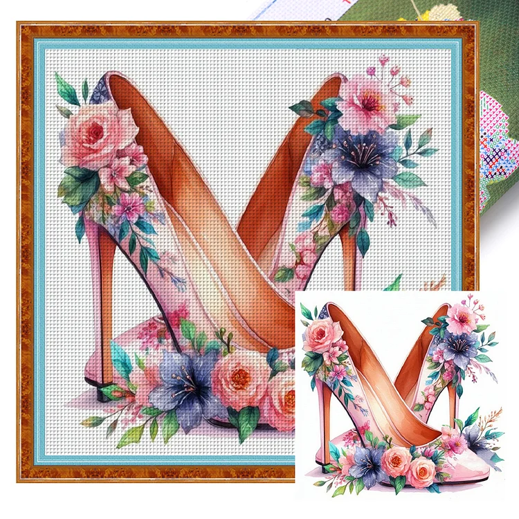 Flower High Heels (40*40cm) 11CT Stamped Cross Stitch gbfke