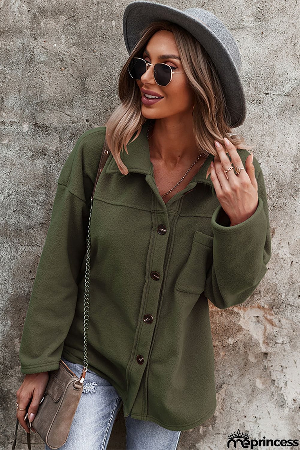 Turn Down Collar Pocket Button Closure Warm Coat