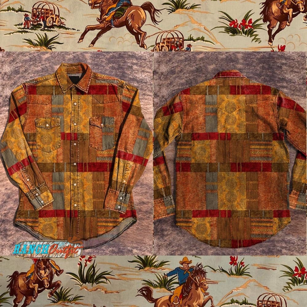 Vintage Orange Yellow Red Brown Print Casual Shirt Multicolor / S