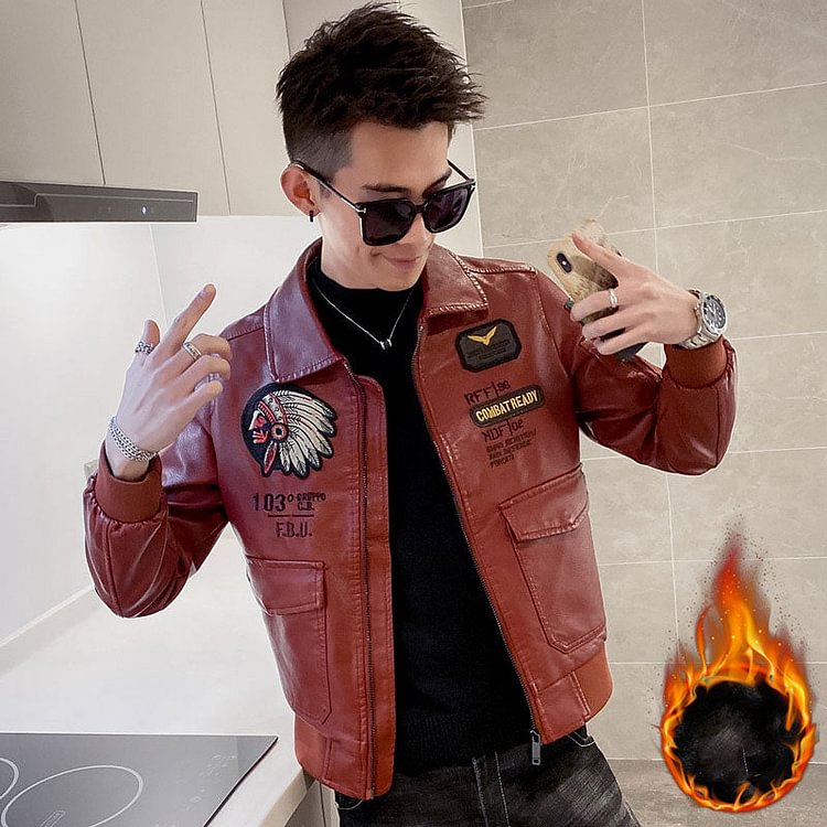 Warm Leather Jacket Leather Coat Men's Large Size Loose Retro Sports Coat Men's Leater Sweater
