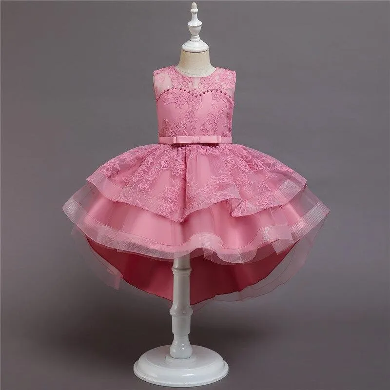 Girls Formal Princess Dress Kids Lace Tulle Rainbow Elegant Evening Party Cake Tutu Prom Gown Children Wedding Communion Costume