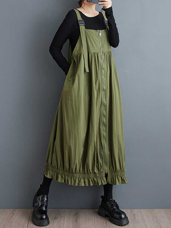 Loose Zipper Back Belt Maxi Dress