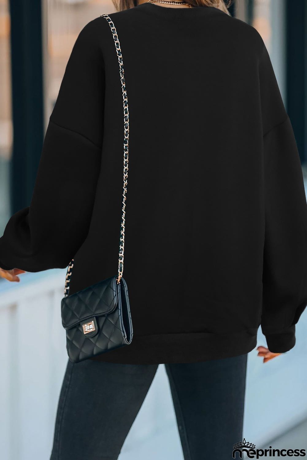 Plain Drop-shoulder Pullover Sweatshirt /Black/Green
