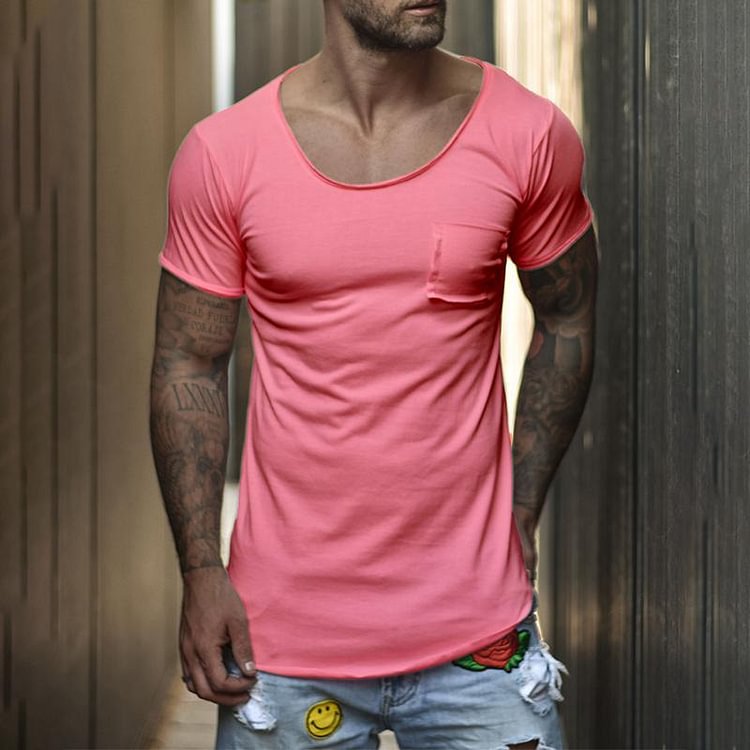 Casual solid color round neck T-shirt