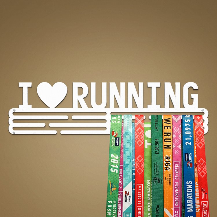 I LOVE RUNNING Medal Hanger Display – Powder coated (matte white) – Large / 430mm / 48 Medals