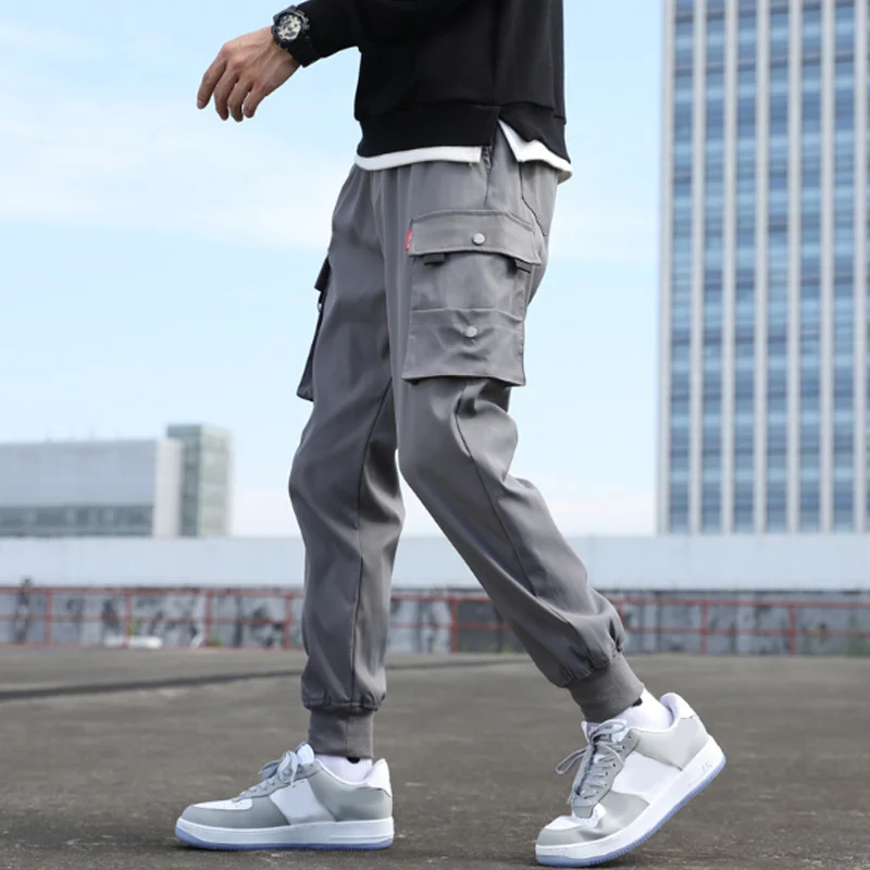 Casual pocket solid color pants Techwear Shop