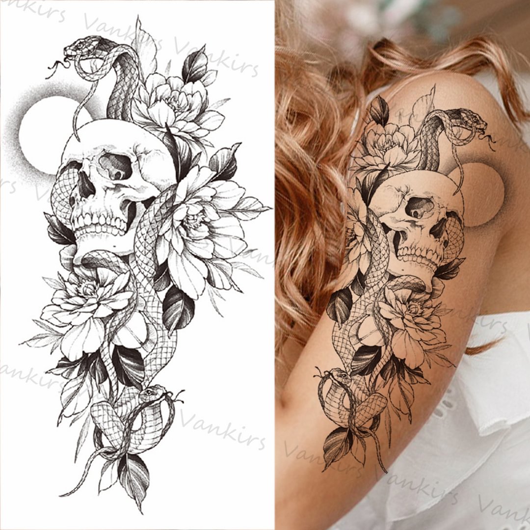 Gingf Rose Temporary Tattoos For Women Girls Realistic Lion Flower Snake Skull Fake Tattoo Sticker Arm Body Waterproof Tatoos 3D