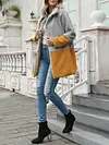 Contrast Color Loose Long Sleev Lapel Collar Fashion Cardigan Coat
