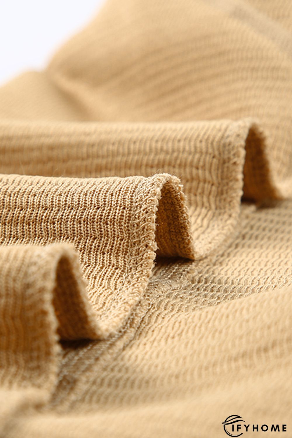 Khaki Waffle Knit Patchwork Oversized Pullover Sweatshirt | IFYHOME